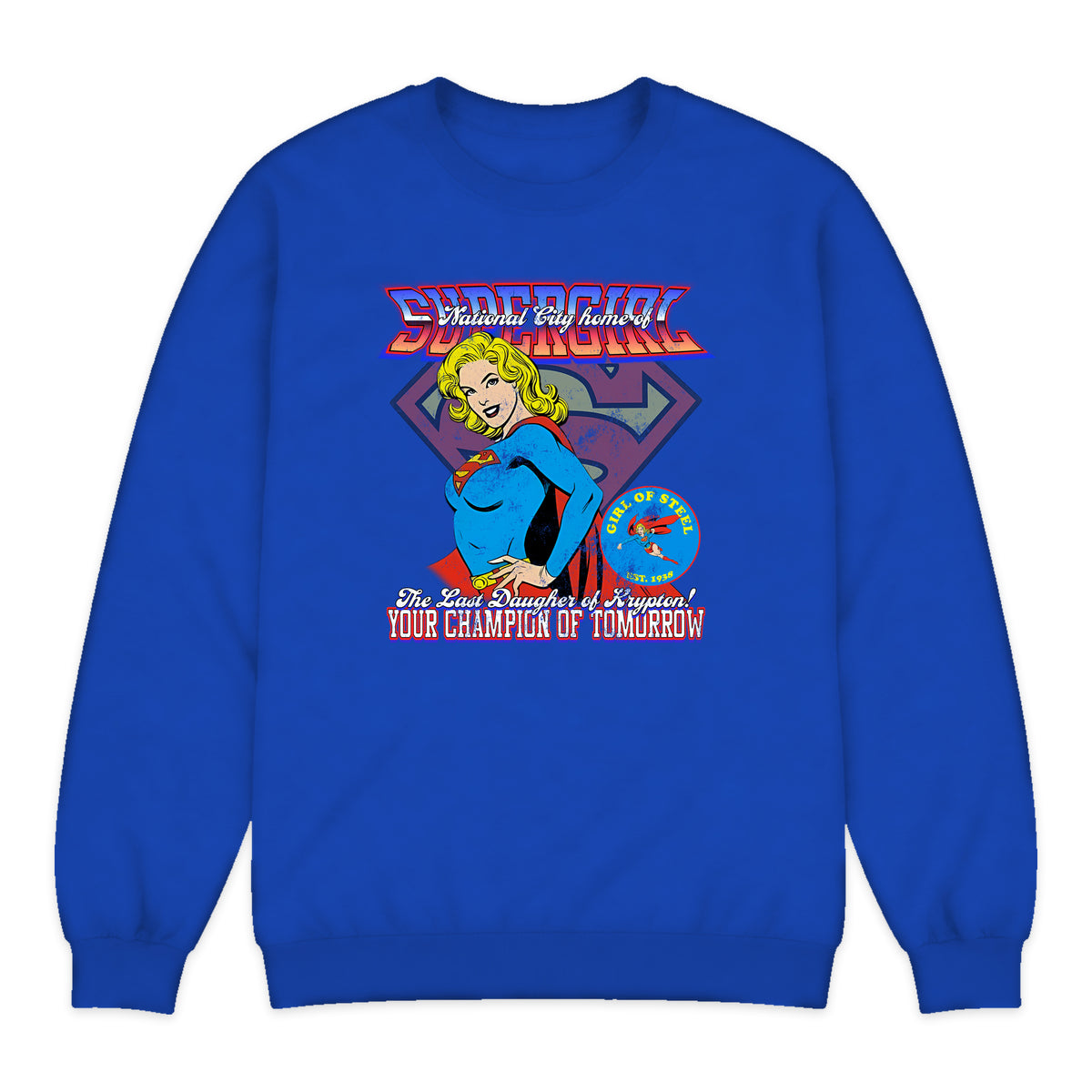 Supergirl National City Varsity Crewneck Sweatshirt in Royal Blue