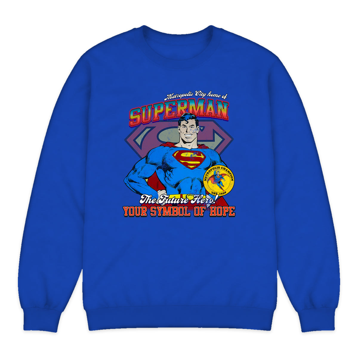 Superman Metropolis Varsity Crewneck Sweatshirt in Royal Blue