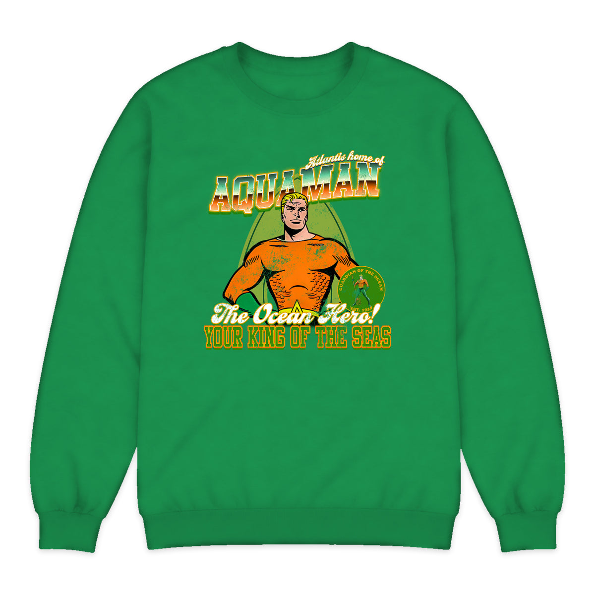 Aquaman Atlantis Varsity Crewneck Sweatshirt in Bright Green