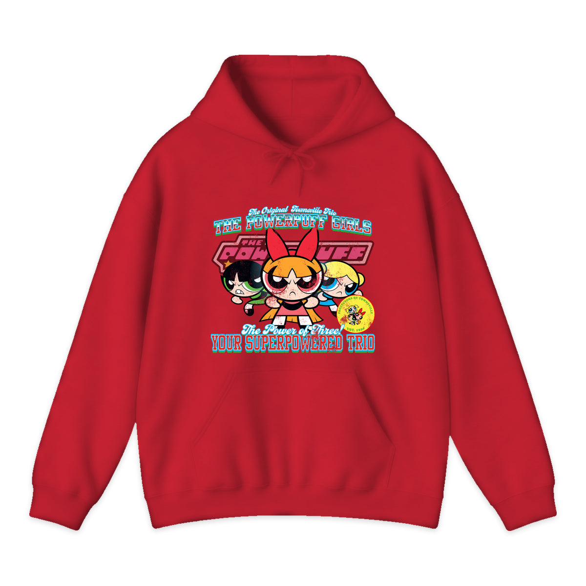 Powerpuff Girls Trio Varsity Hoodie in Bright Red