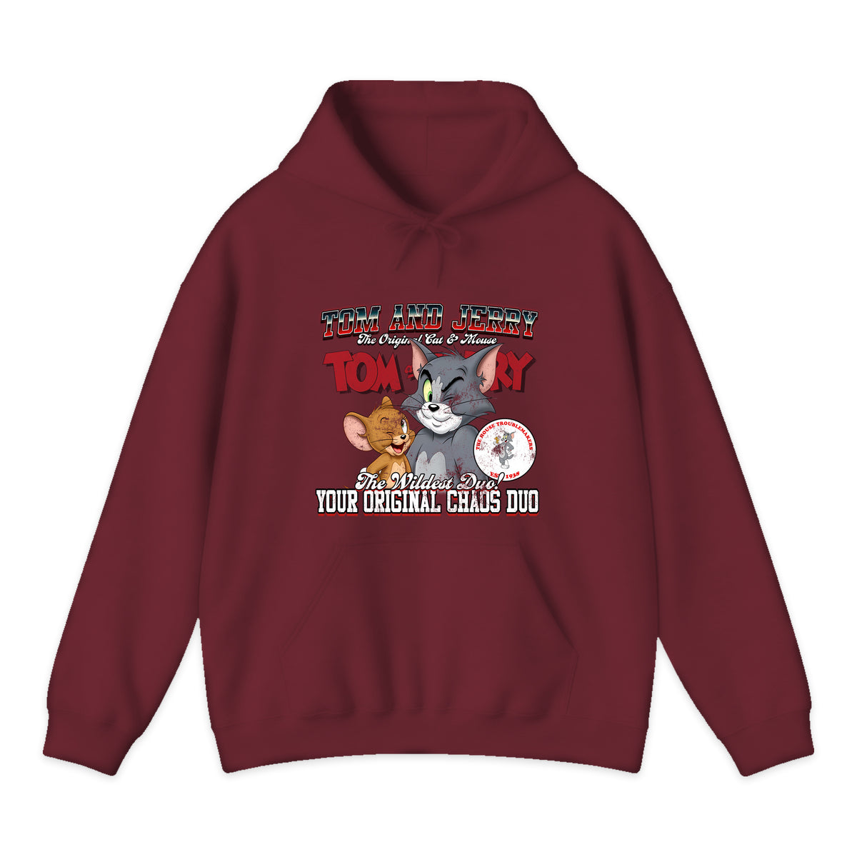 Tom and Jerry Varsity Hoodie in Burgundy